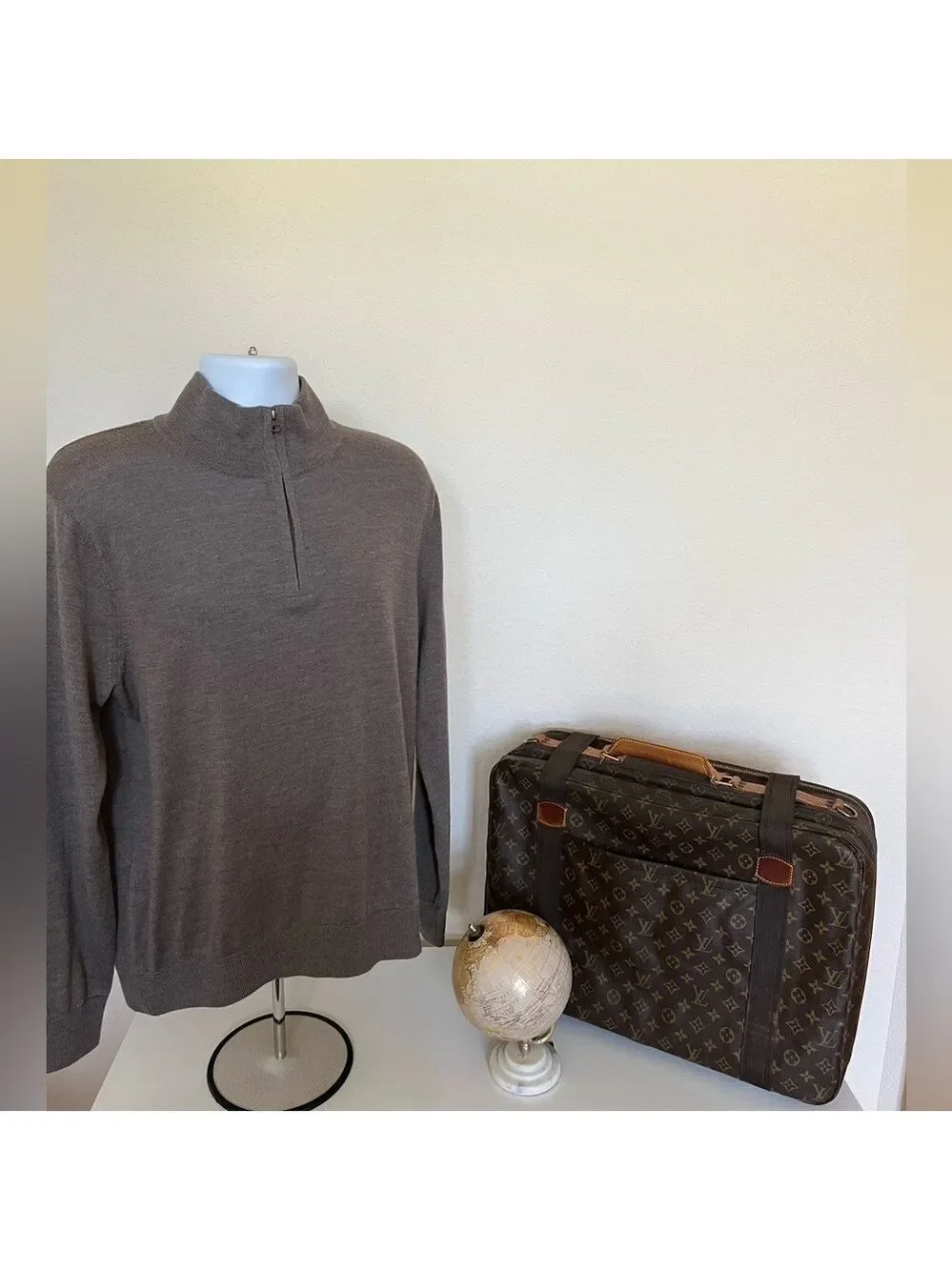 NWOT J. Crew Taupe Quarter Zip Sweater 100% Italian Merino Wool Sz L